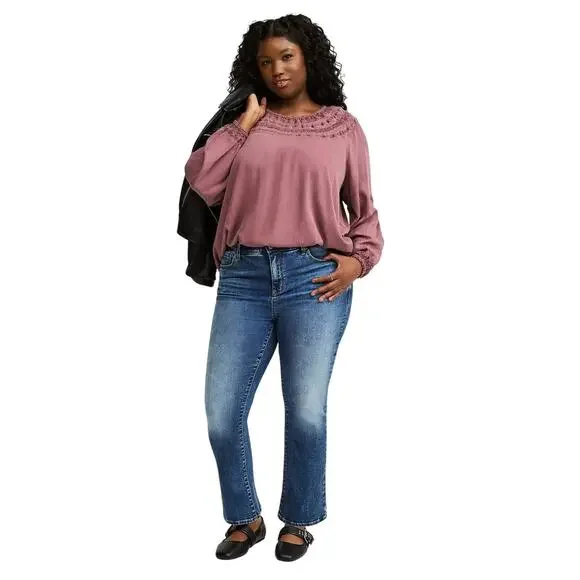 NWT Torrid Crochet Yoke Blouson Long Sleeve Top - Size 2X 18-20 - Picture 2 of 8